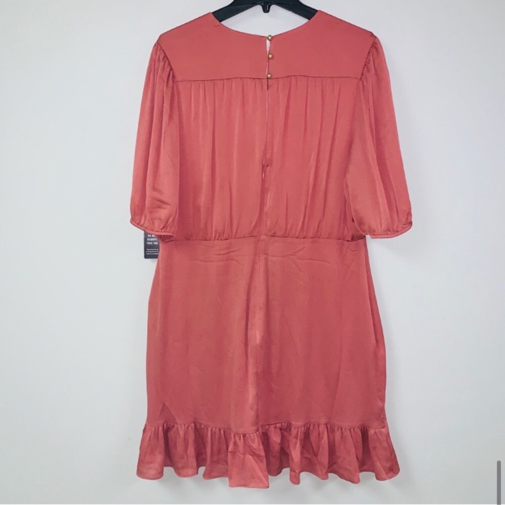 🔥NWT Express Satin Rouched Wrap Front Ruffle Dress - Picture 6 of 6